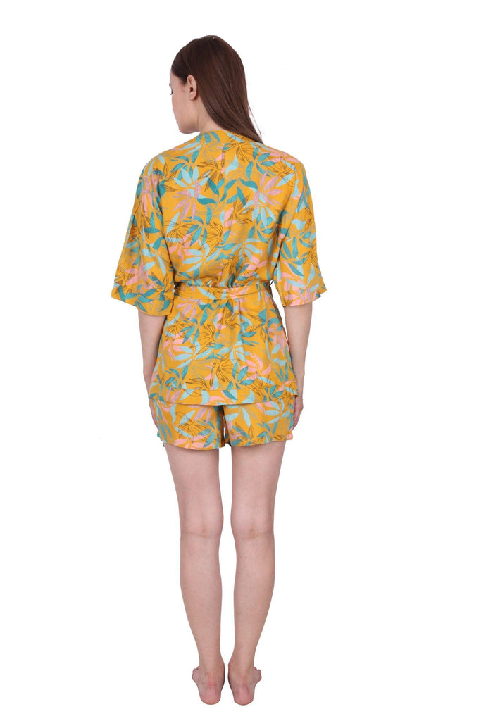 Model wearing Rayon Robe with Pattern type: Floral-4