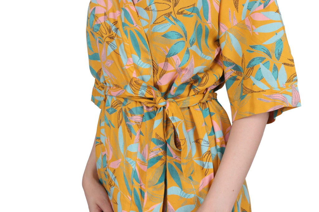 Model wearing Rayon Robe with Pattern type: Floral-5