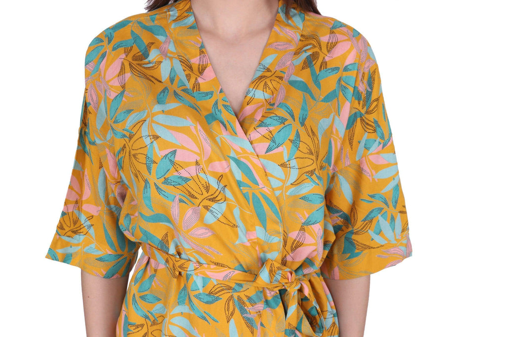Model wearing Rayon Robe with Pattern type: Floral-6