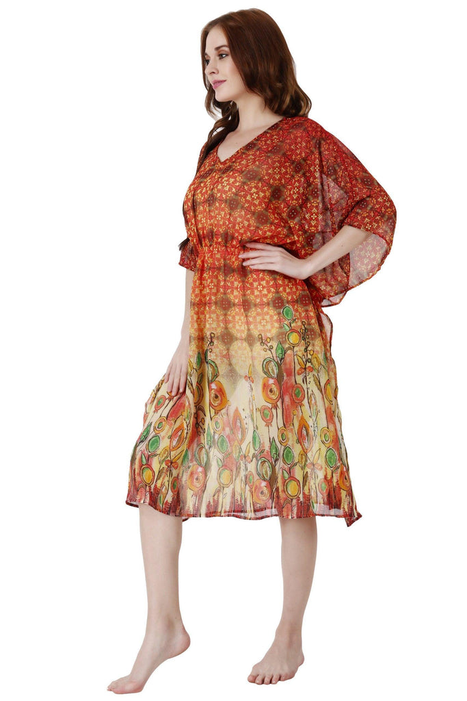 Model wearing Polyster Chiffon Kaftan with Pattern type: Stem Floral-4