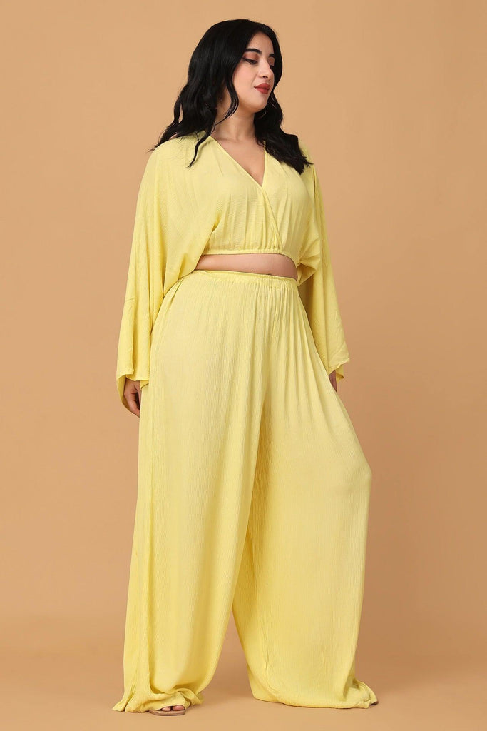 Model wearing Viscose Crepe Co-ord Set with Pattern type: Solid-1