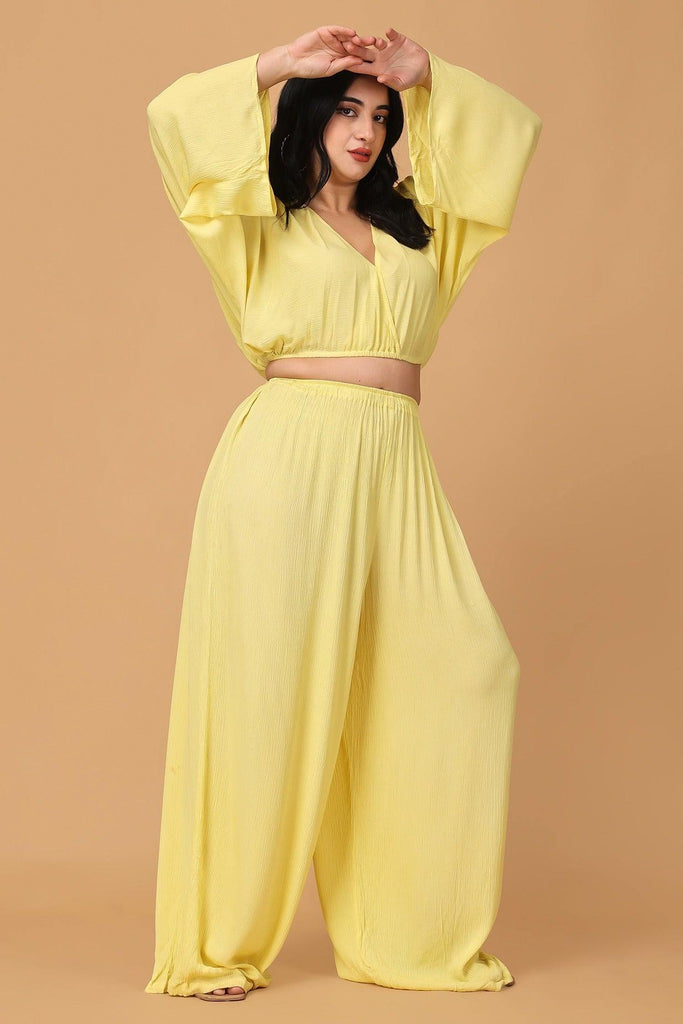 Model wearing Viscose Crepe Co-ord Set with Pattern type: Solid-3