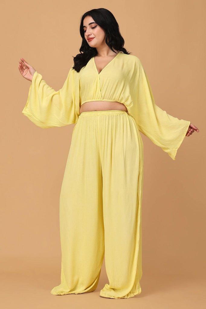 Model wearing Viscose Crepe Co-ord Set with Pattern type: Solid-4