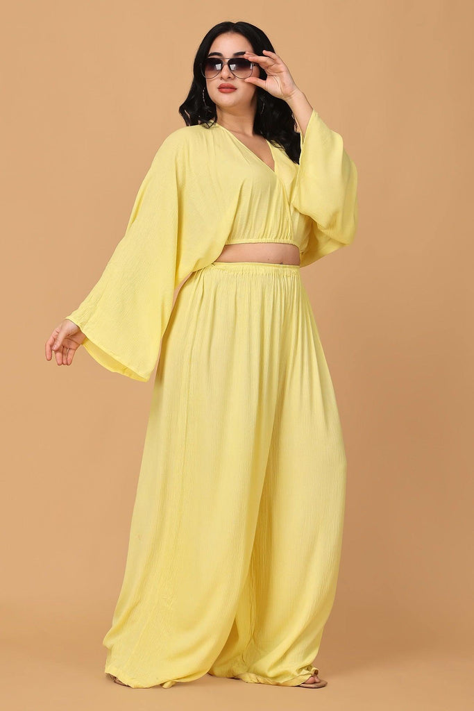 Model wearing Viscose Crepe Co-ord Set with Pattern type: Solid-6