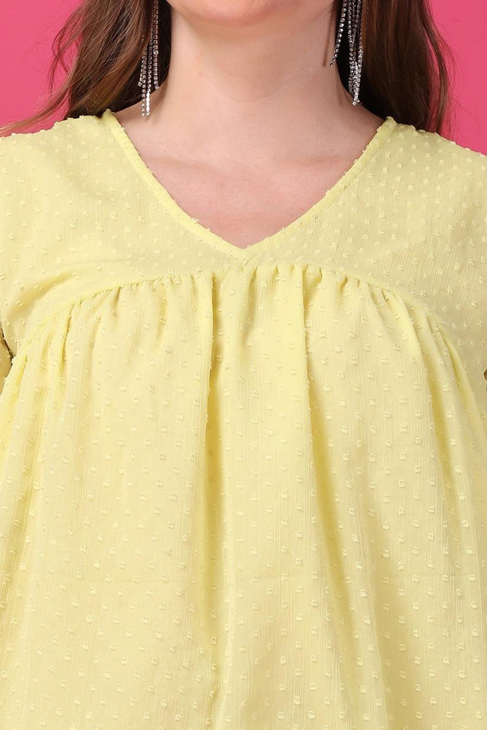 Model wearing Polyster Chiffon Mini Dress with Pattern type: Solid-5