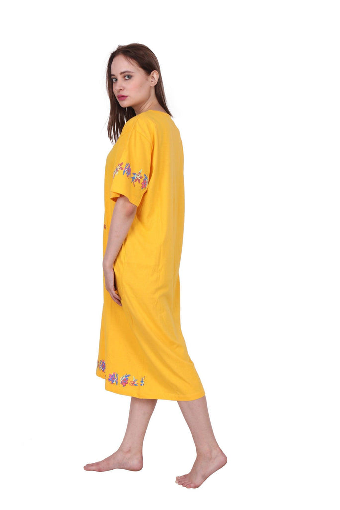 Model wearing Cotton Midi Night Dress with Pattern type: Solid-2
