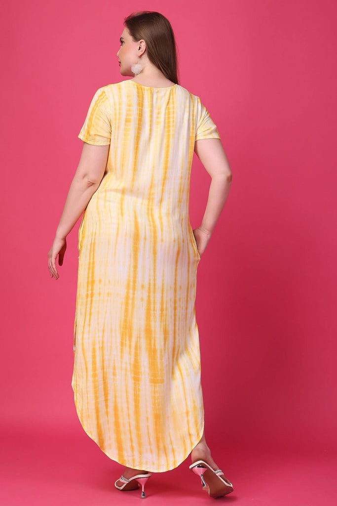 Model wearing Rayon Maxi Dress with Pattern type: Tie-dye-1