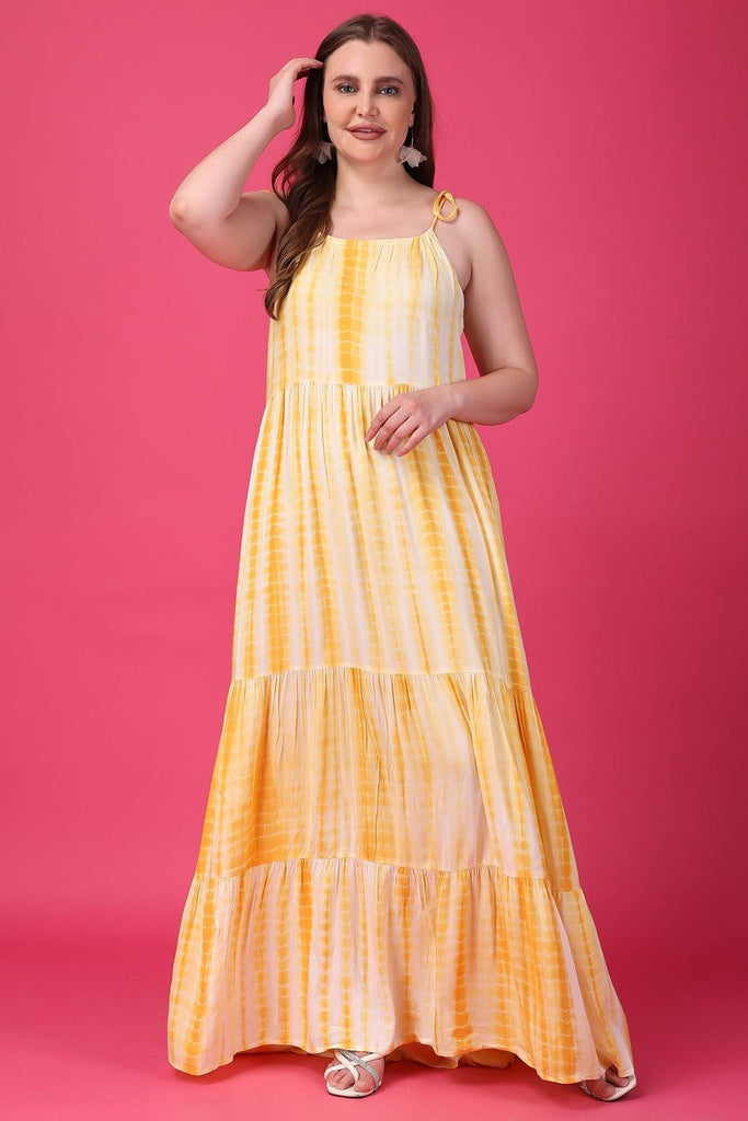 Model wearing Rayon Maxi Dress with Pattern type: Tie-Dye-2