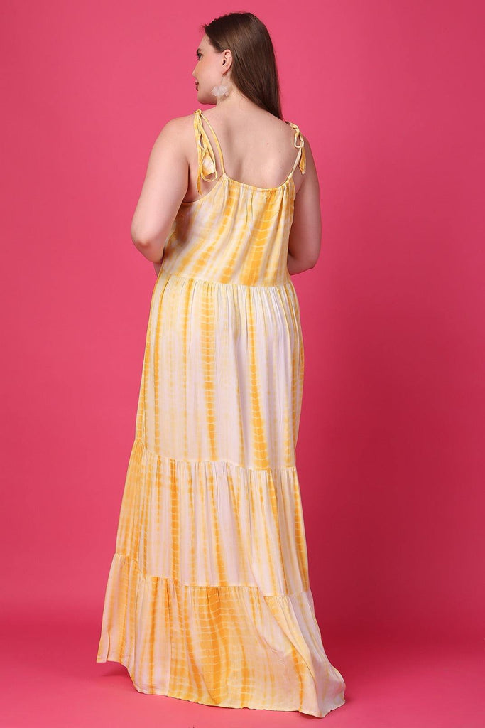 Model wearing Rayon Maxi Dress with Pattern type: Tie-Dye-1
