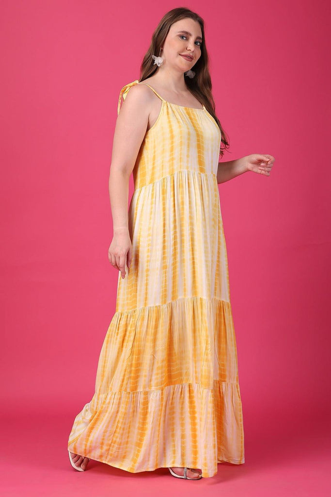 Model wearing Rayon Maxi Dress with Pattern type: Tie-Dye-4