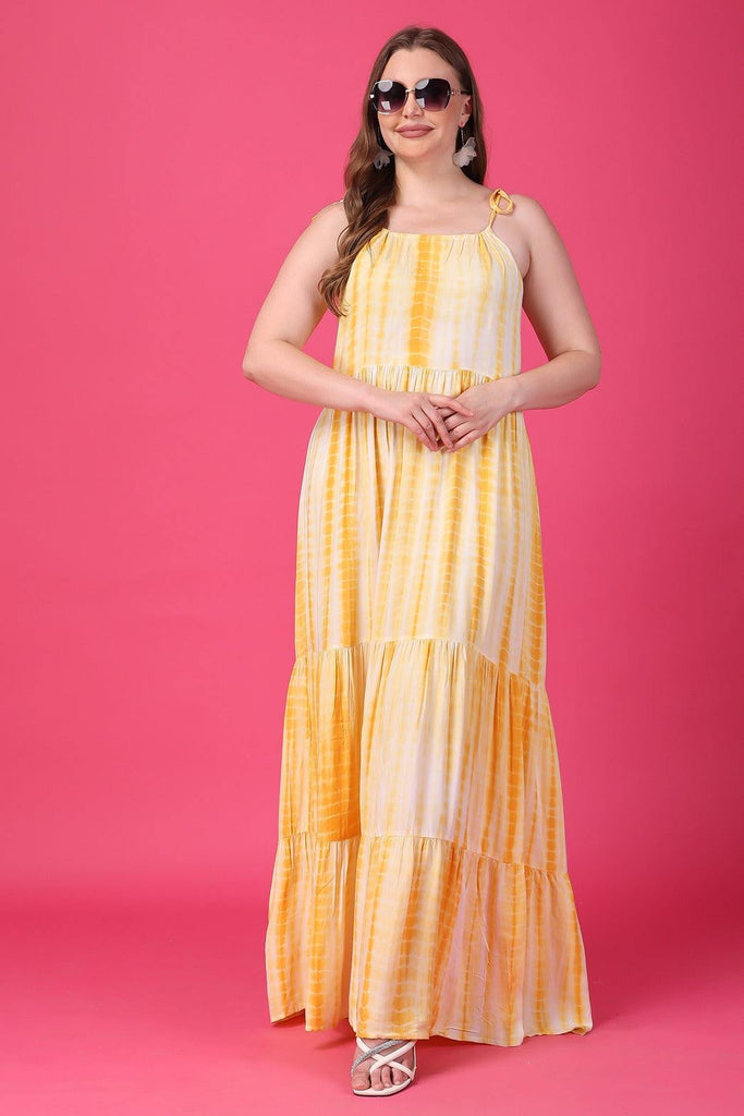 Model wearing Rayon Maxi Dress with Pattern type: Tie-Dye-6